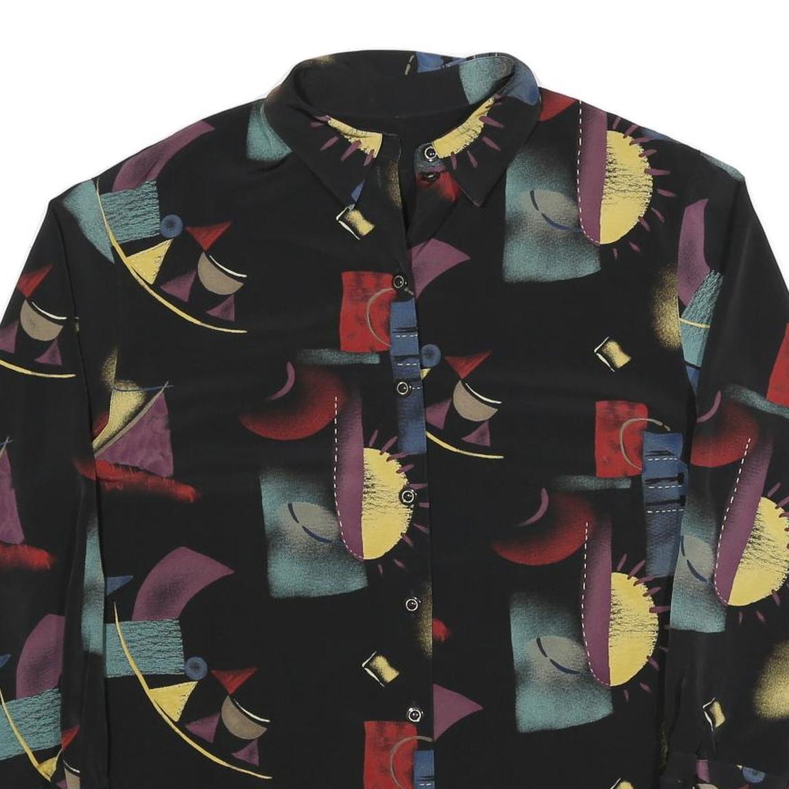 Womens Black Abstract Print Shirt XL Cotton Blend Long Sleeve Button Closure - Picture 1 of 24
