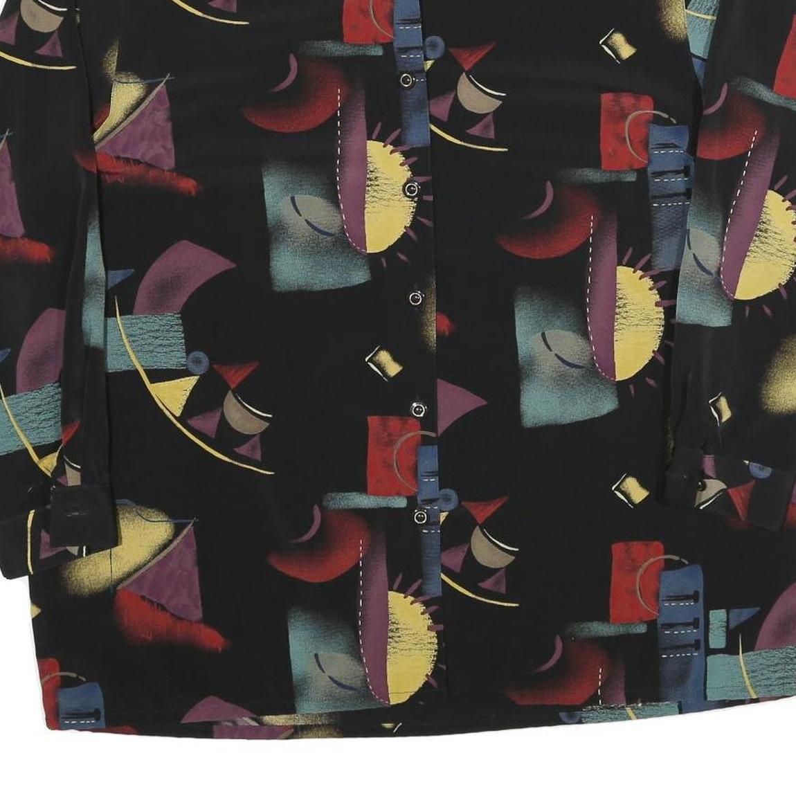 Womens Black Abstract Print Shirt XL Cotton Blend Long Sleeve Button Closure - Picture 4 of 24