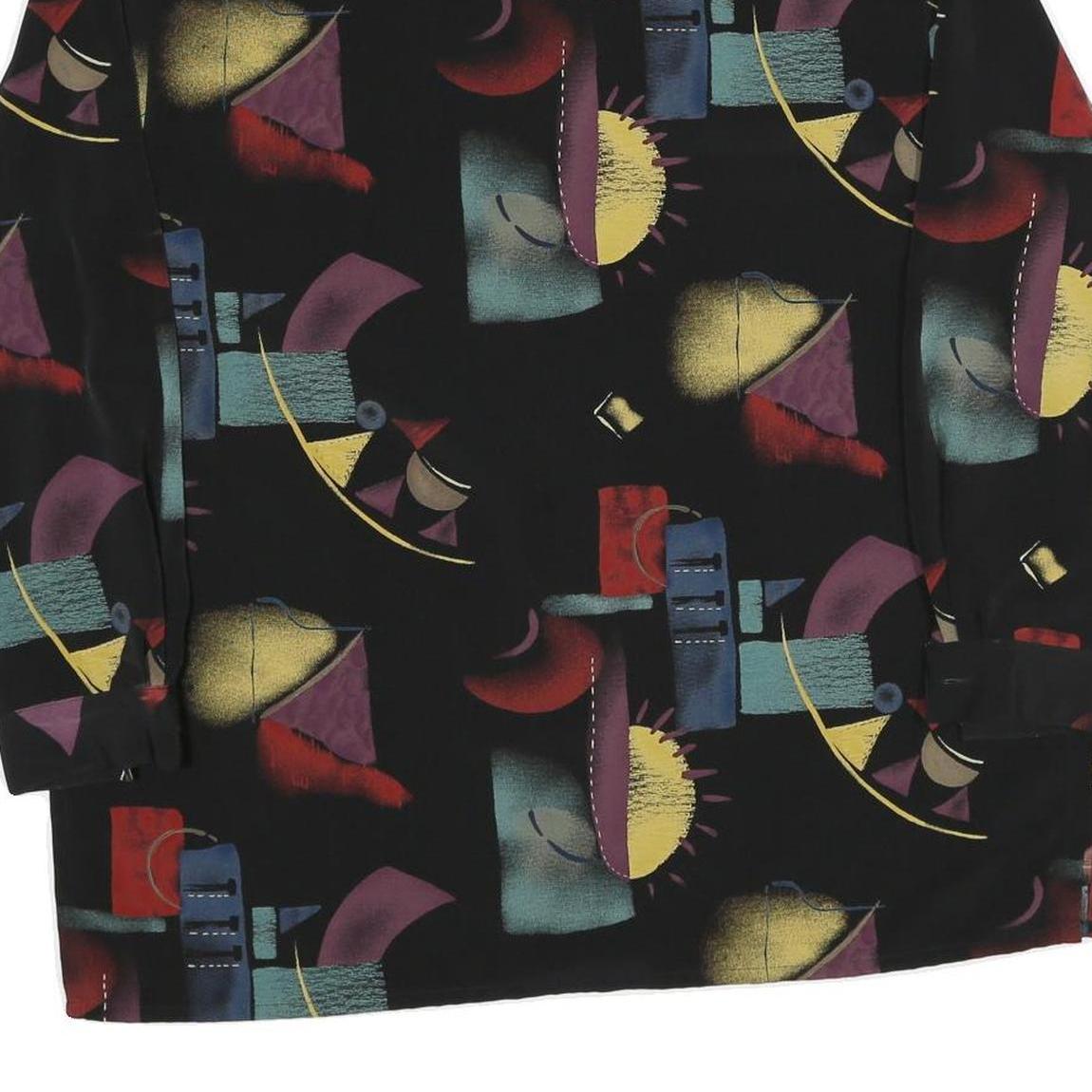 Womens Black Abstract Print Shirt XL Cotton Blend Long Sleeve Button Closure - Picture 5 of 24