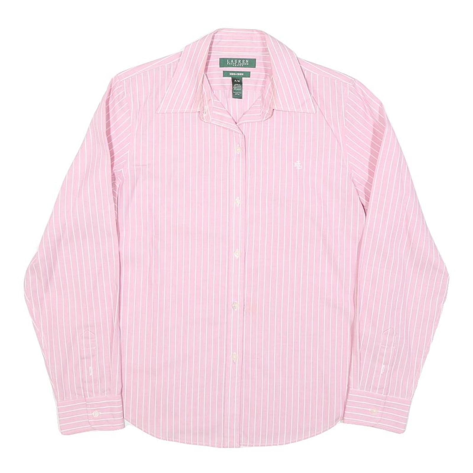 LAUREN RALPH LAUREN Womens Pink & White Striped Shirt S Button Down Cotton Blend - Picture 1 of 6