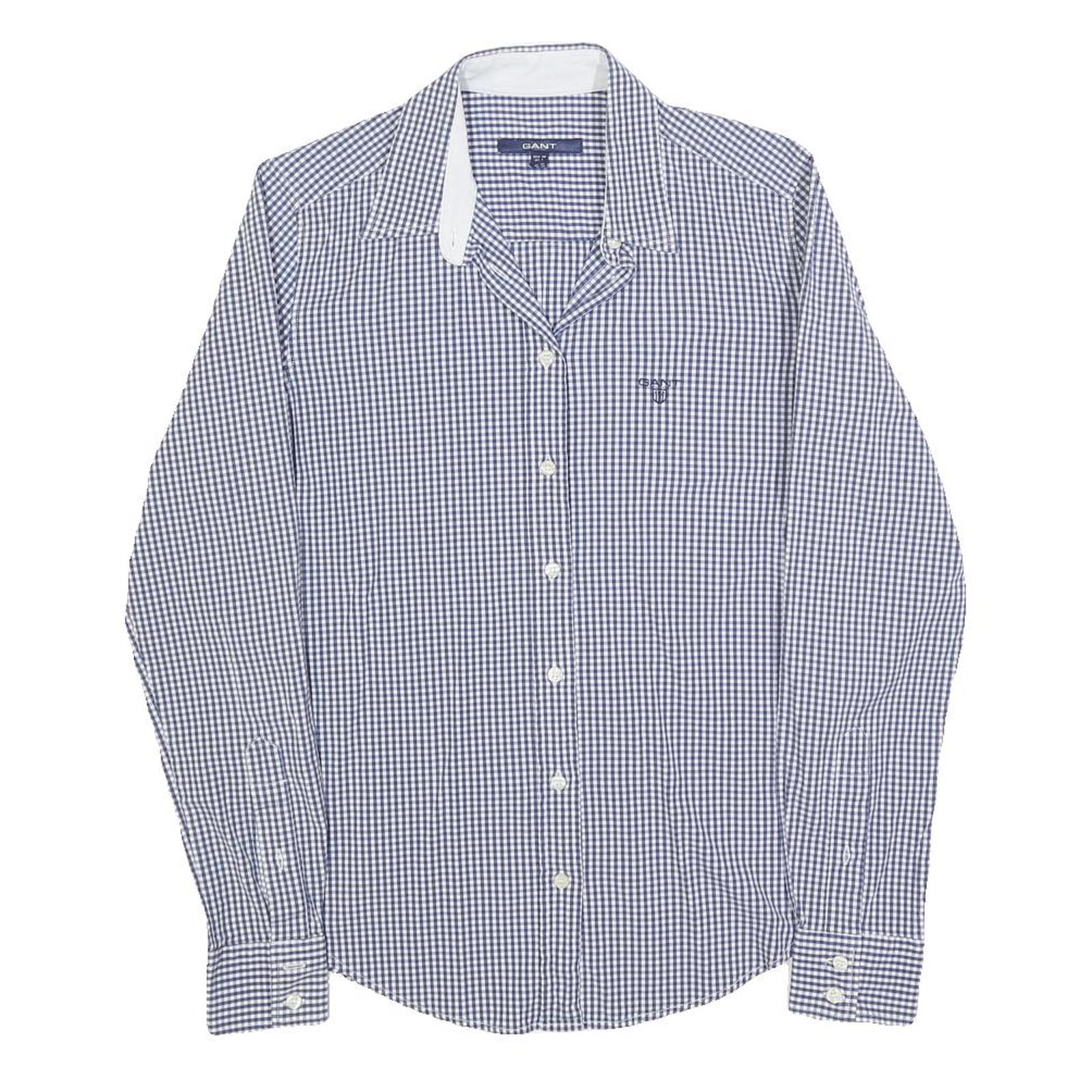GANT Womens Blue & White Check Shirt UK 10 Cotton Blend Classic Button Down - Picture 1 of 6