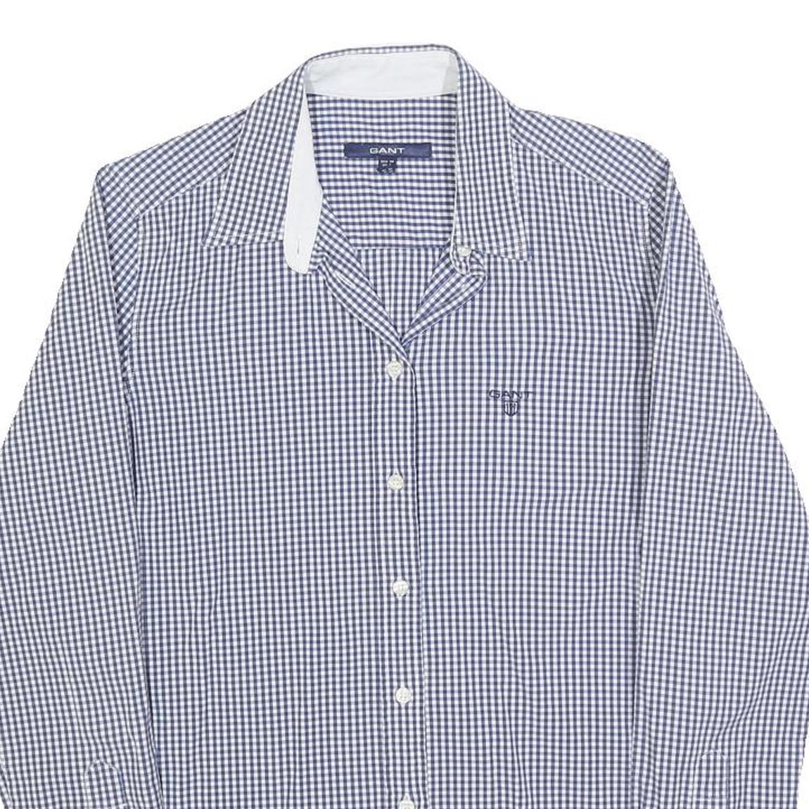 GANT Womens Blue & White Check Shirt UK 10 Cotton Blend Classic Button Down - Picture 2 of 6