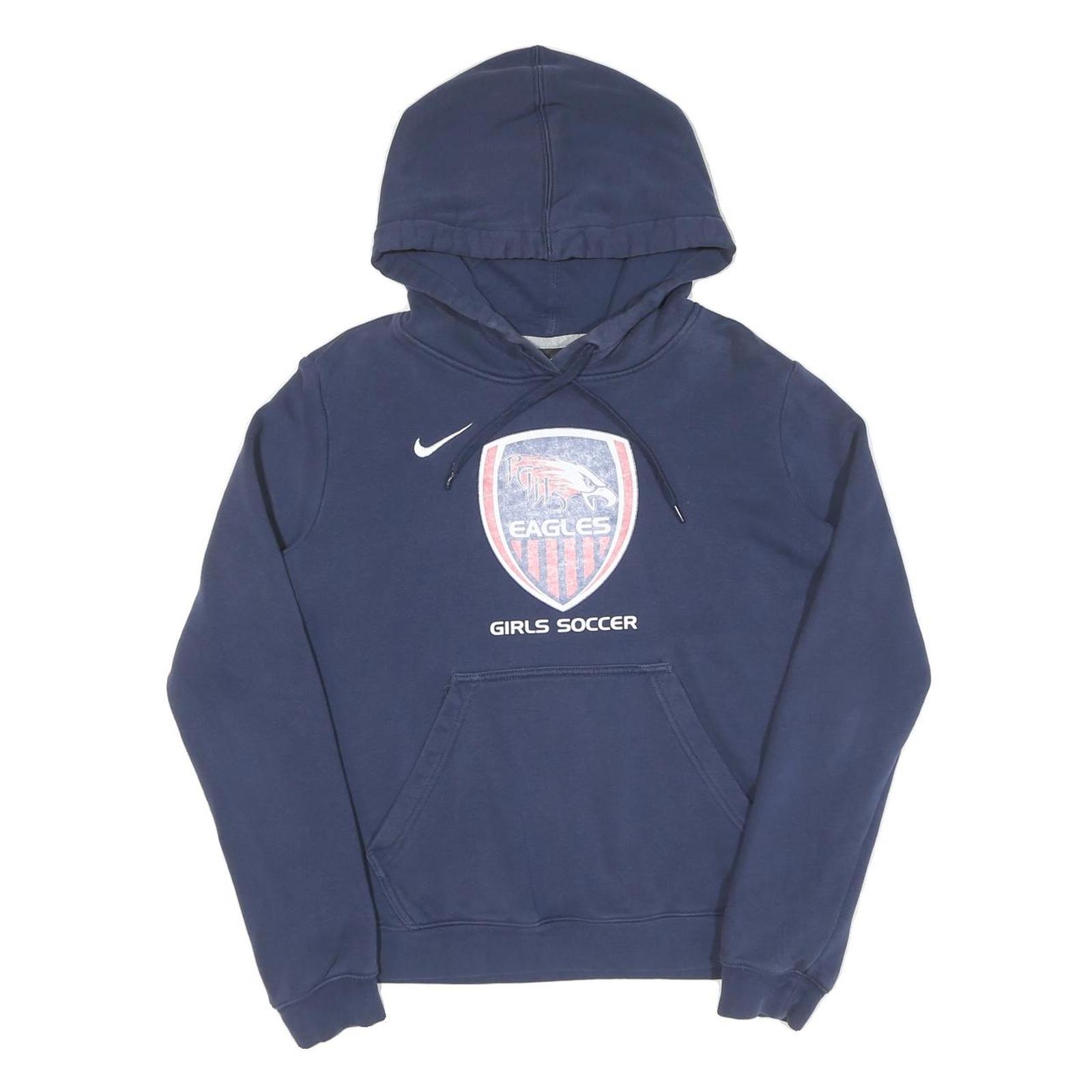 NIKE Girls Blue Eagles Soccer Pullover Hoodie M Cotton Sports Sweatshirt - Picture 1 of 6