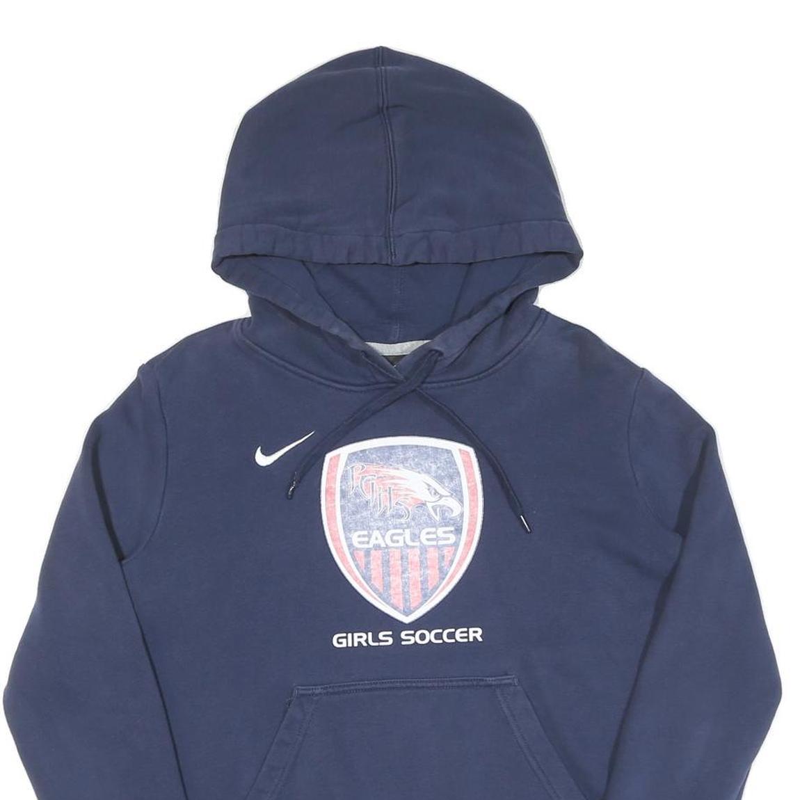 NIKE Girls Blue Eagles Soccer Pullover Hoodie M Cotton Sports Sweatshirt - Picture 2 of 6