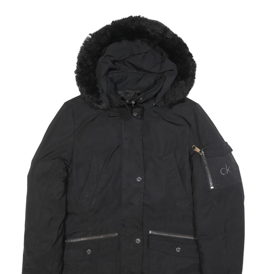 CALVIN KLEIN Womens Black Polyester Parka Jacket S Zip Hooded Casual Warm - Picture 2 of 6